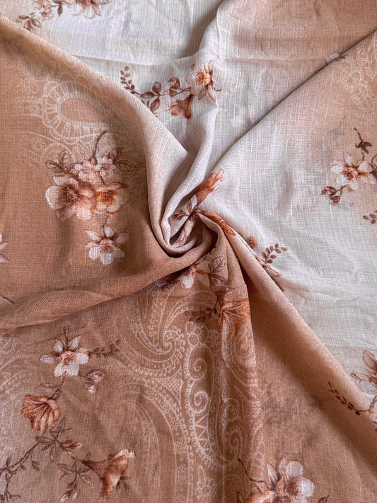 Brown Floral Print Lawn